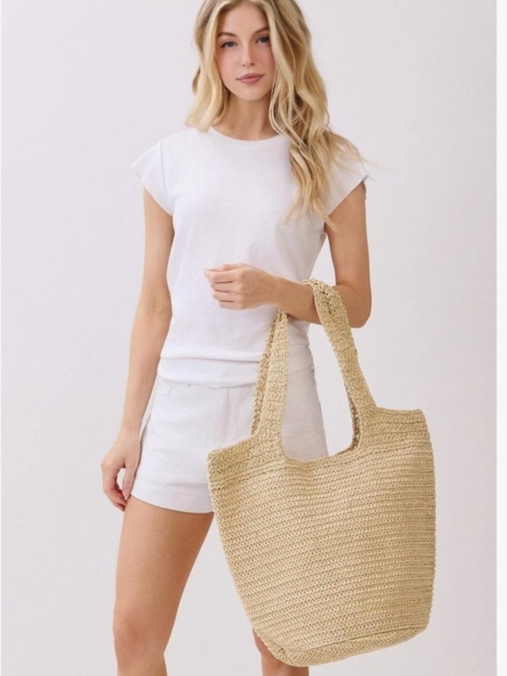 Beige Handmade Straw Tote Bag - Picture 6 of 9
